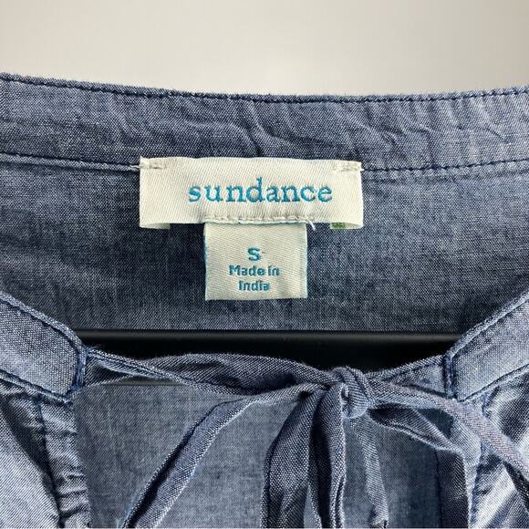 NWOT SUNDANCE Chambray Tiered Long Sleeve Tassel Top Blue Small - Picture 4 of 5